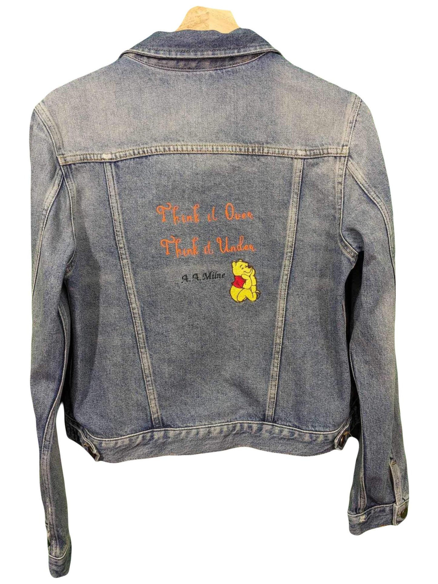 Women's Large Classic Denim Jacket - Embroidered Winnie the Pooh Design - A. A. Milne Bookish