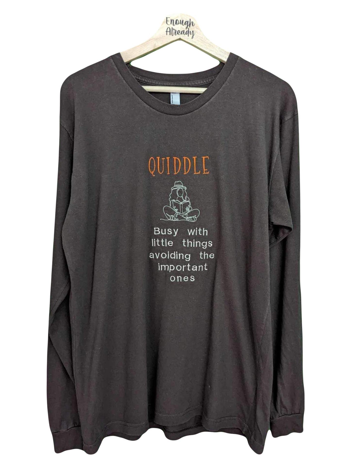 Size Large Embroidered Brown Long sleeve Top - Ridiculous English Words Collection - Quiddle