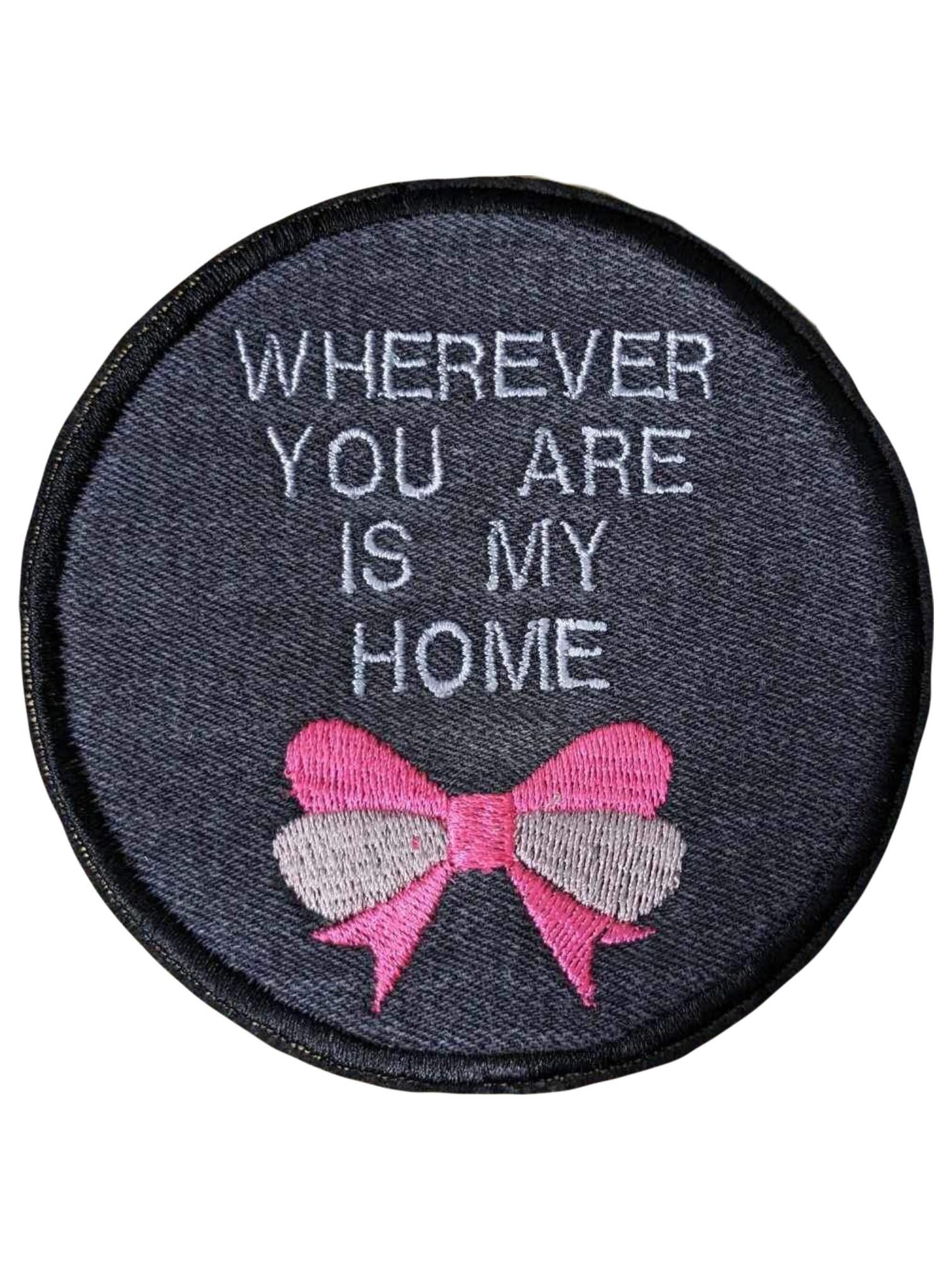 Jane Eyre Recycled Denim Sew On Patch -  Wherever You Are is my Home - Cute Bow Detail