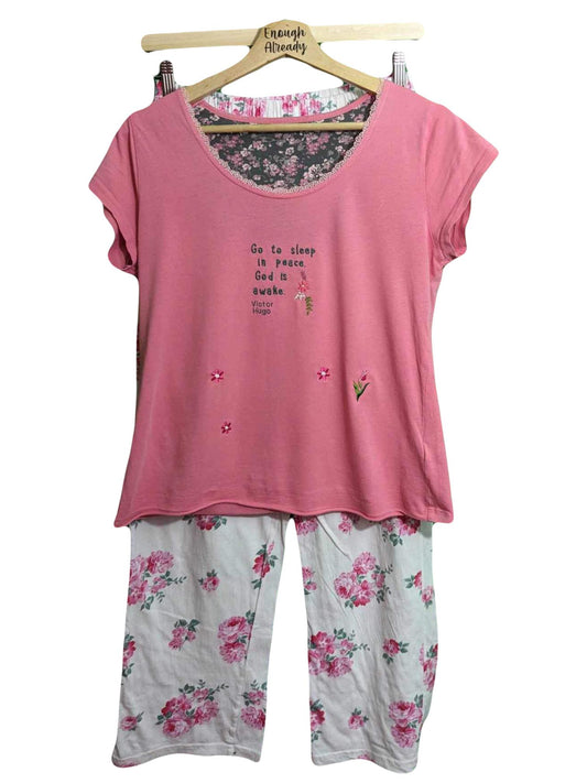 Size 8-10 Reworked Loungewear / Pyjama 2 Piece Set - Embroidered Victor Hugo Literary Quote