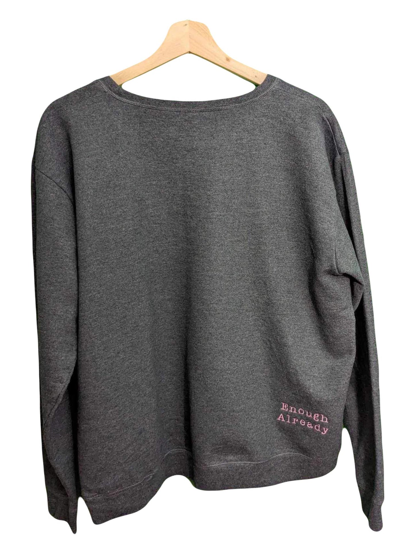 XL Grey Upcycled Sweatshirt - Embroidered Cowgirl / Western Design - Let's Go Girls - Pink Neon Thread