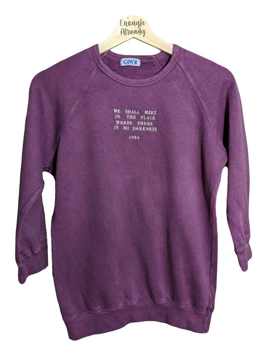 Size Teen Large (But Would Fit Size 4-6) Purple Reworked Sweatshirt - Minimalist Embroidered George Orwell 1984 Design