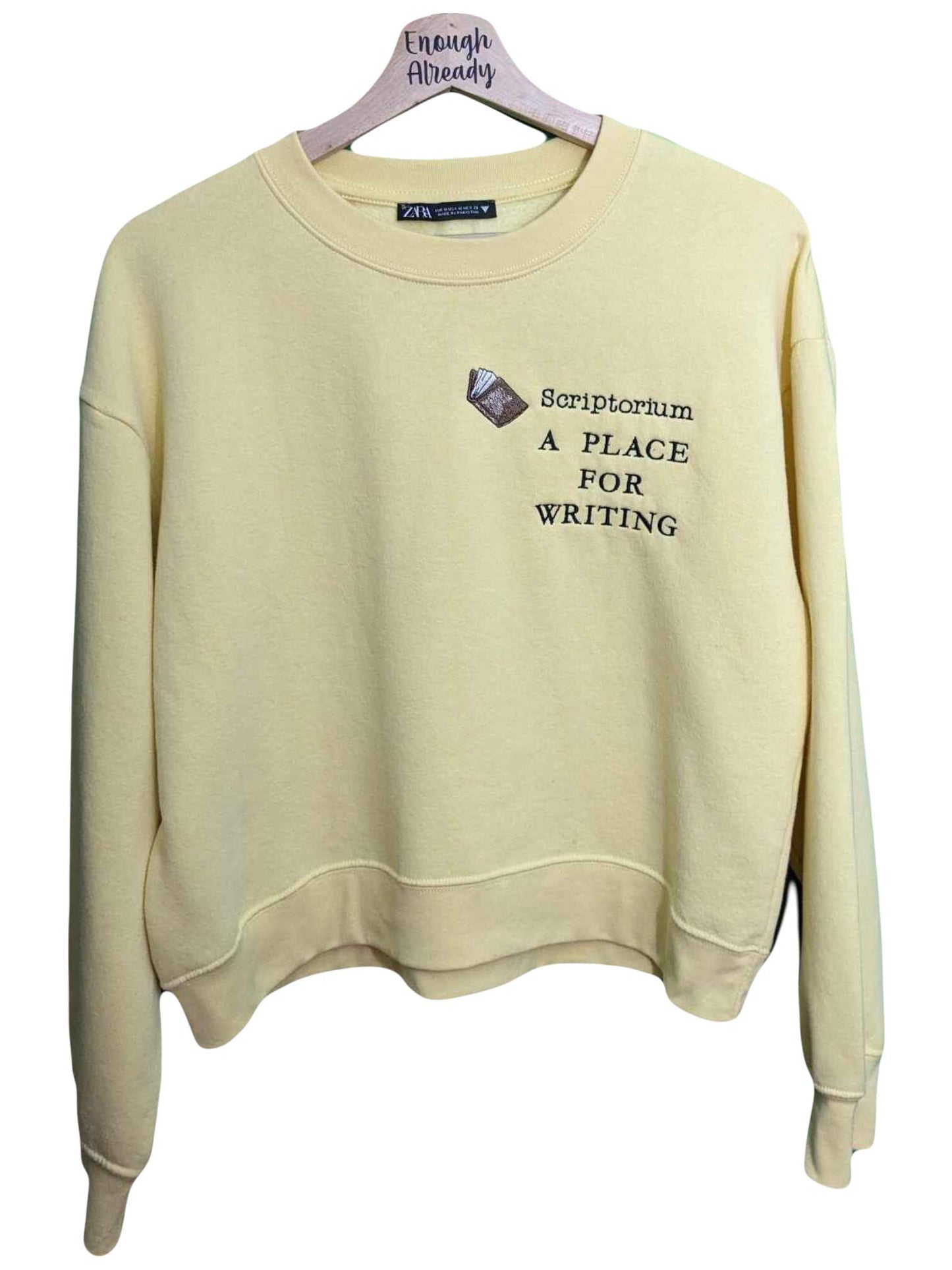 Size Medium - Yellow Cropped Sweatshirt - Bookish Embroidery Design - 'Scriptorium' Dictionary Definition