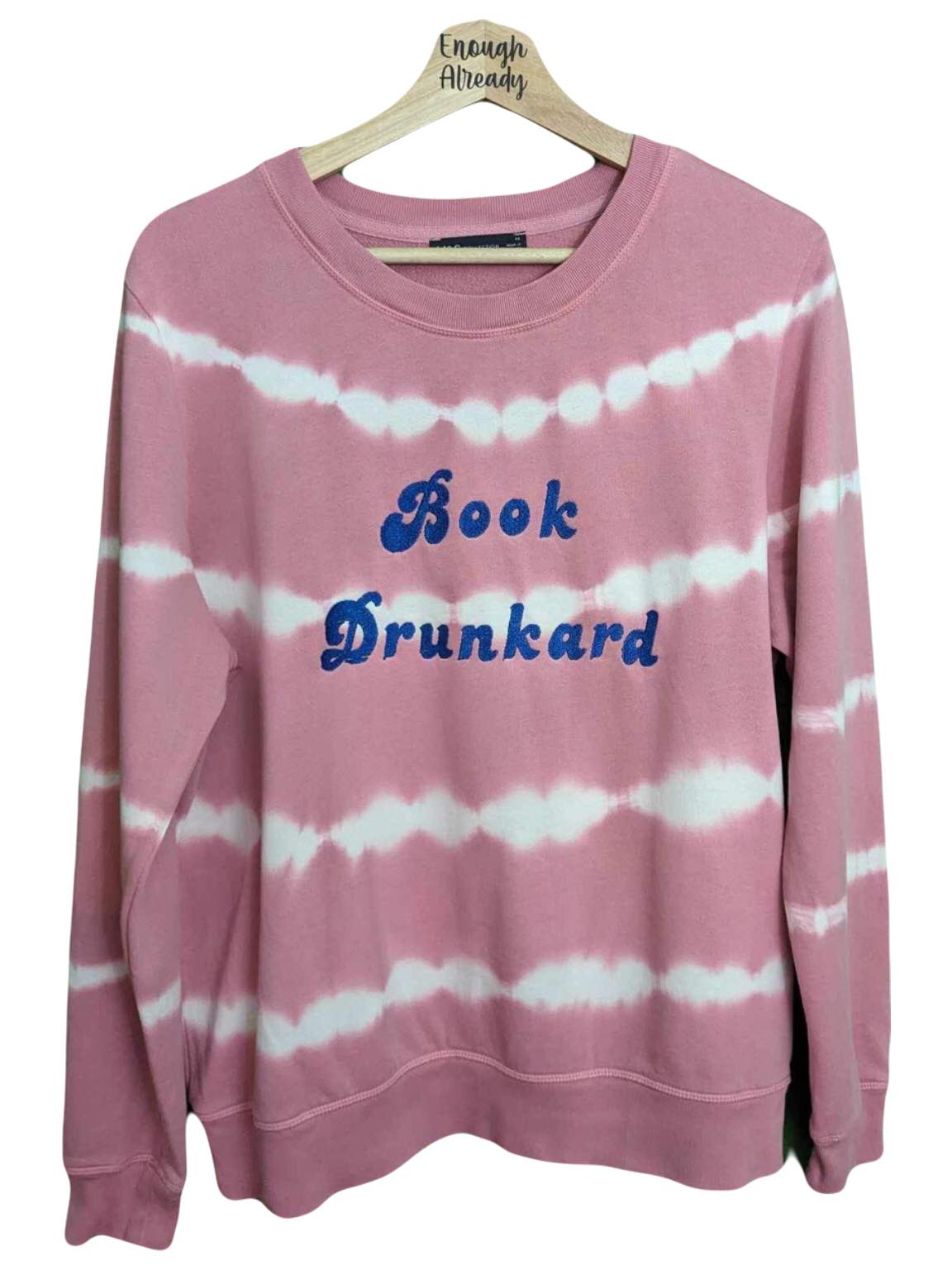 Size 14 Upcycled Pink Tie-Dye Sweatshirt - Embroidered Groovy 70s Font - Book Drunkard Anne of Green Gables Design