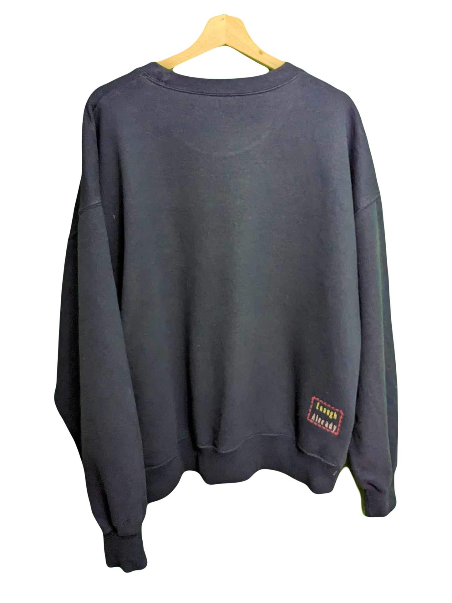 Size XL Classic Navy Sweatshirt - Embroidered Pastel 'Scatter Joy' by Ralph Waldo Emerson - Happy Reworked Clothing