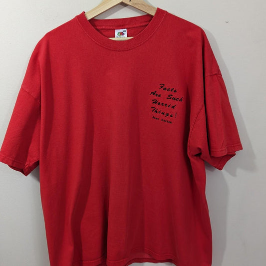 Size 3XL Red Reworked T-Shirt Embroidered Jane Austen Bookish Quote
