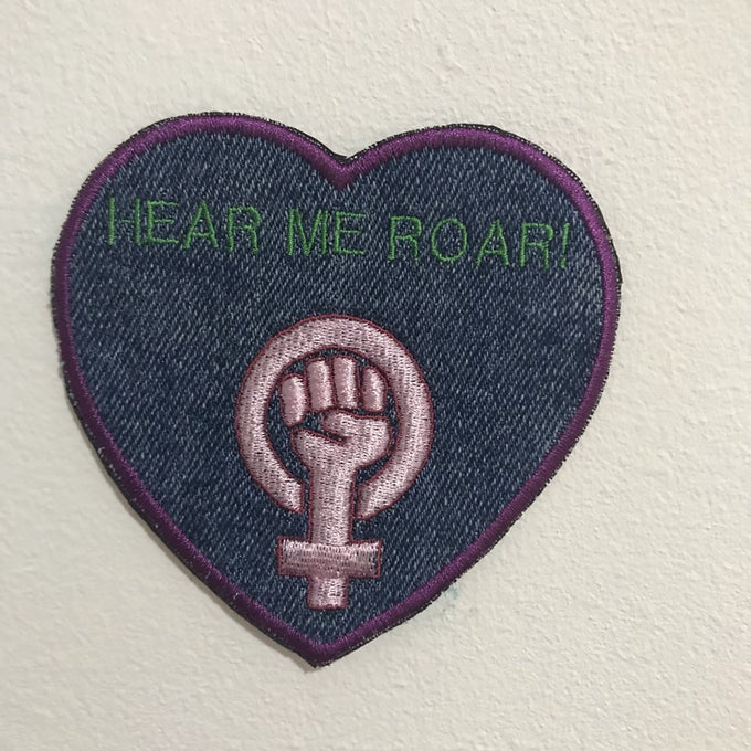 Recycled Denim Sew on Patch - Hear Me Roar! Feminist Logo