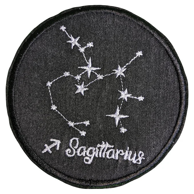 Sagittarius Star Sign Recycled Denim Sew On Patch: Embroidered Constellations