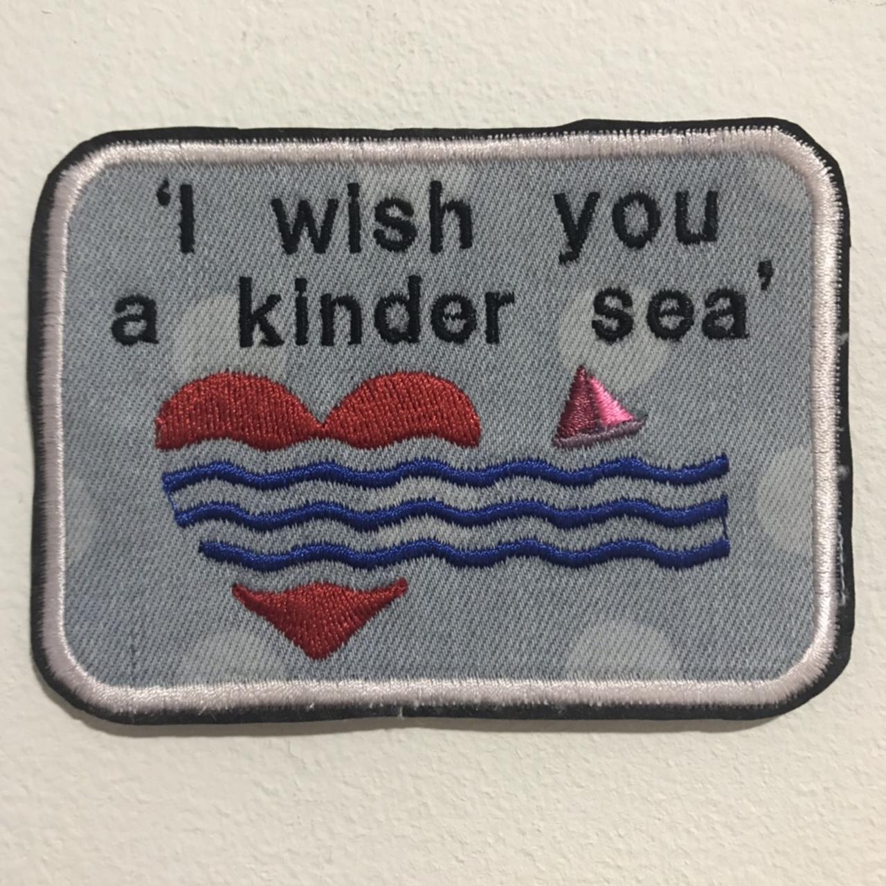 Polka Dot Recycled Denim Emily Dickinson Embroidered Patch - I Wish You A Kinder Sea - Literary Eco Accessories