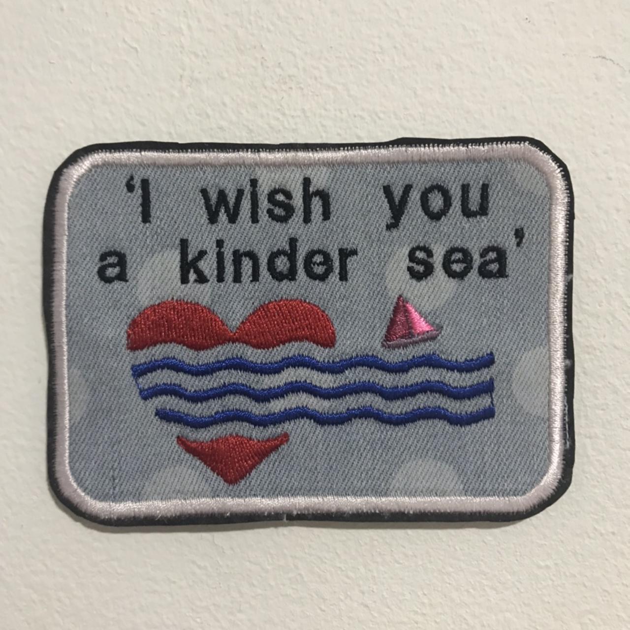 Polka Dot Recycled Denim Emily Dickinson Embroidered Patch - I Wish You A Kinder Sea - Literary Eco Accessories