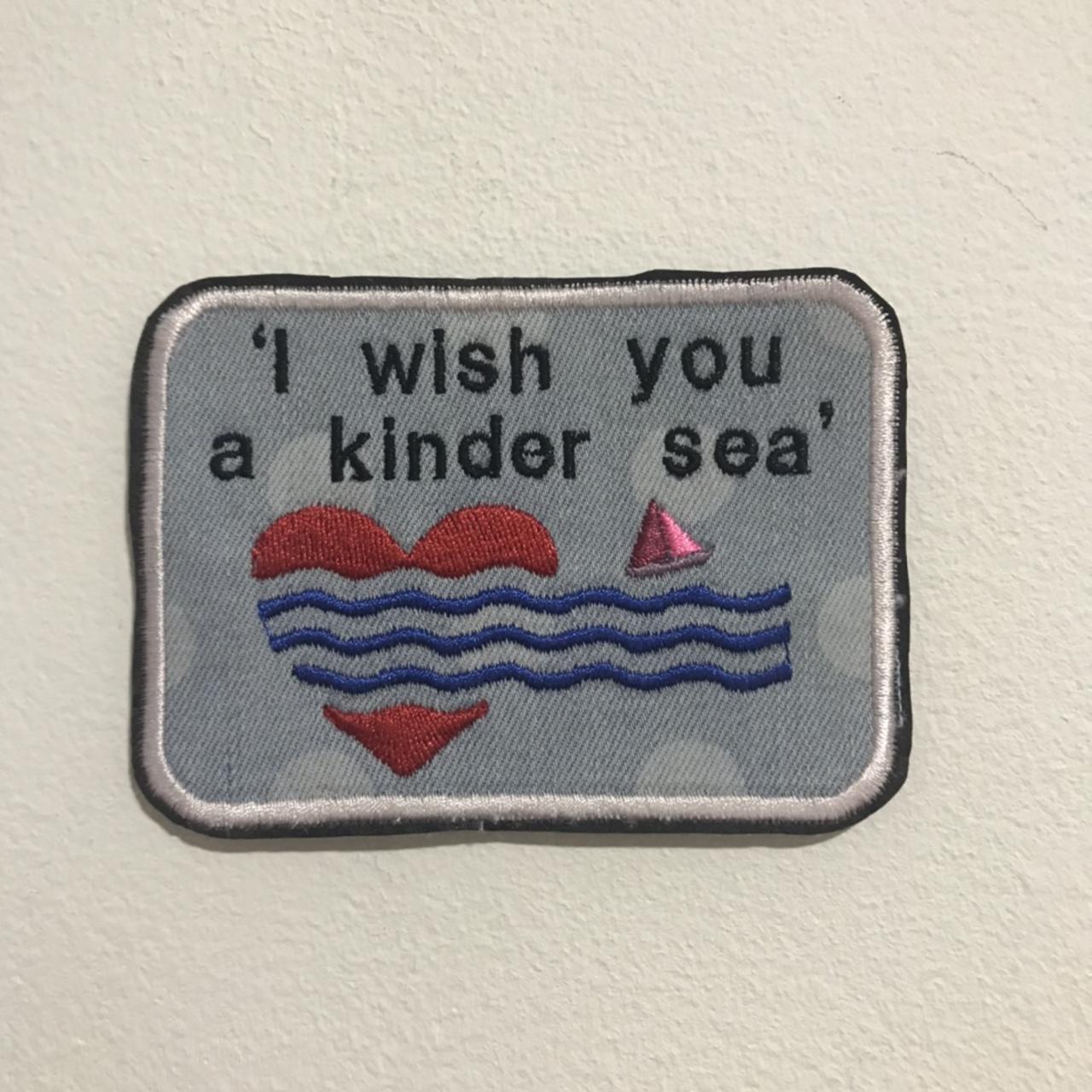 Polka Dot Recycled Denim Emily Dickinson Embroidered Patch - I Wish You A Kinder Sea - Literary Eco Accessories