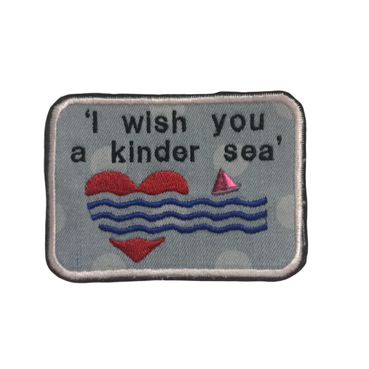 Polka Dot Recycled Denim Emily Dickinson Embroidered Patch - I Wish You A Kinder Sea - Literary Eco Accessories