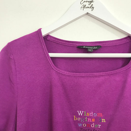 Size 16: Purple T-shirt with Embroidered Socrates Quote