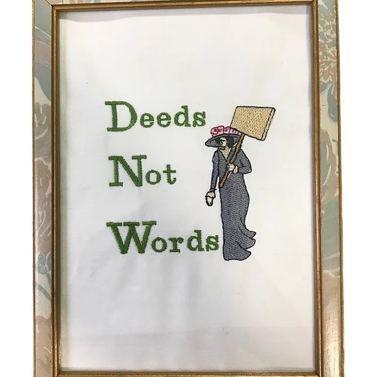 Suffragette Embroidered Framed Slogan -  Reworked Fabric - Vintage Wooden Frame