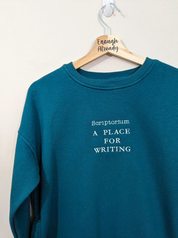 Size 6-8 Teal Reworked Sweatshirt - Embroidered Scriptorium Definition