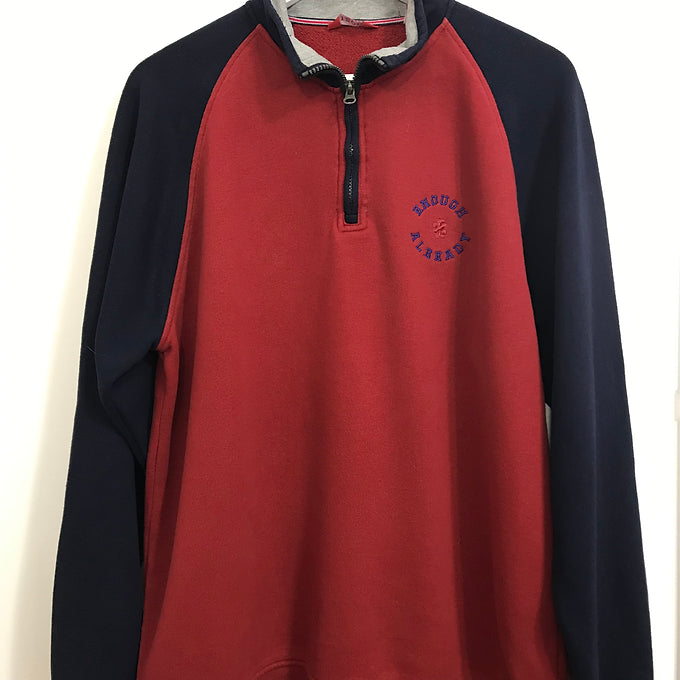 Size L: Navy and Red Raglan 1/4 Zip - Embroidered Amelia Earhart Quote