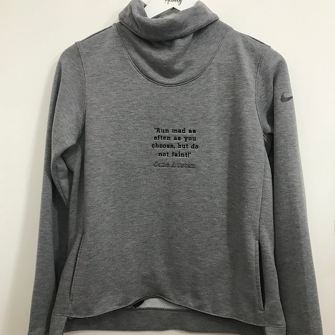 Size Small: Grey Turtle Neck Sweatshirt - Embroidered Jane Austen Quote