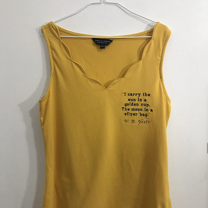 Size 16: Mustard Vest with Embroidered W. B. Yeats Quote