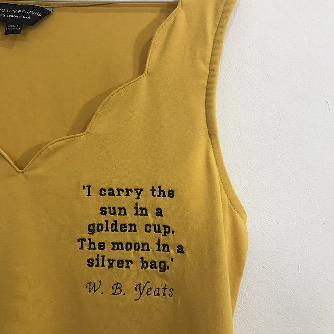 Size 16: Mustard Vest with Embroidered W. B. Yeats Quote