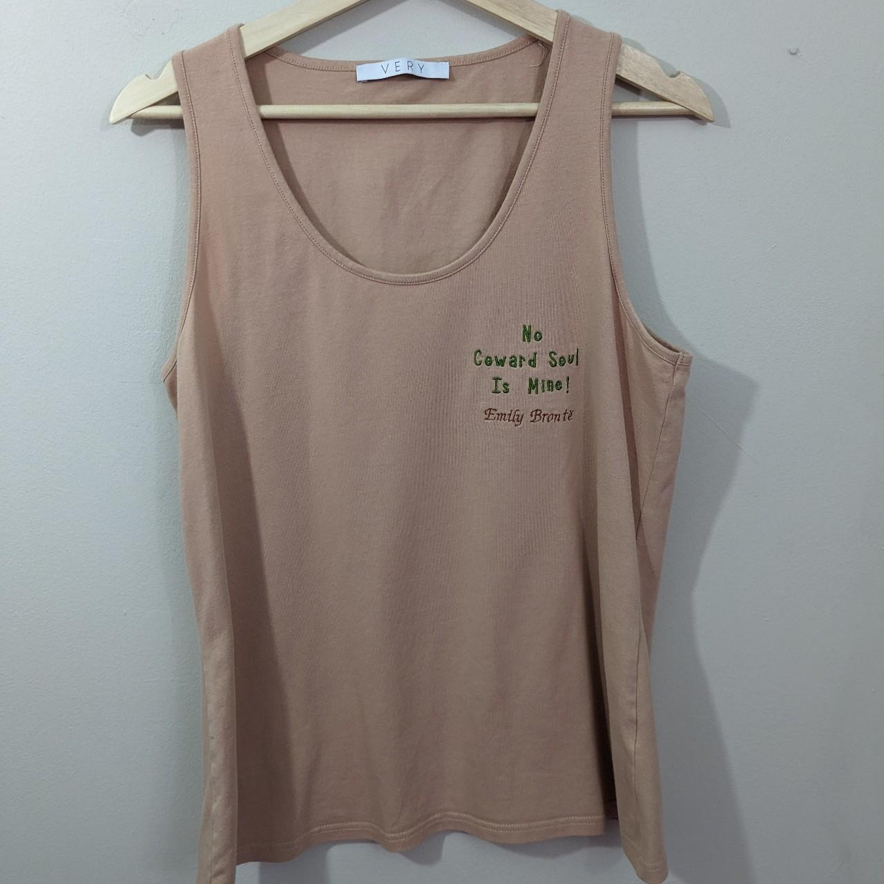 Size 18 Muted Beige Vest/Cami Bookish Top with Embroidered Emily Brontë Poem