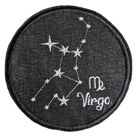 Virgo Star Sign Recycled Denim Sew On Patch: Embroidered Constellations