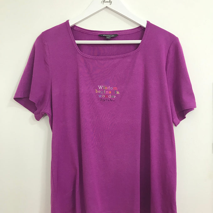 Size 16: Purple T-shirt with Embroidered Socrates Quote