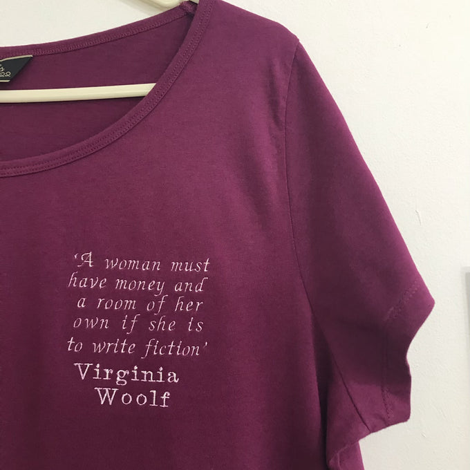 Size 22: Purple T-shirt with Embroidered Virginia Woolf Quote