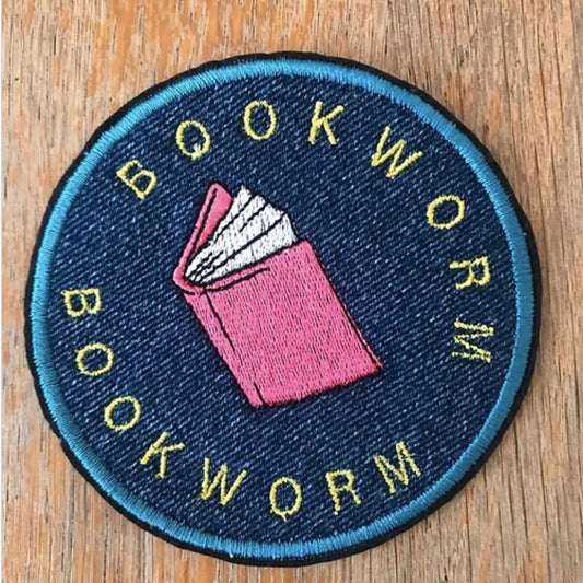 Bookworm Recycled Denim Sew On Patch -Embroidered Book Design