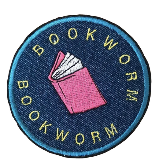 Bookworm Recycled Denim Sew On Patch -Embroidered Book Design