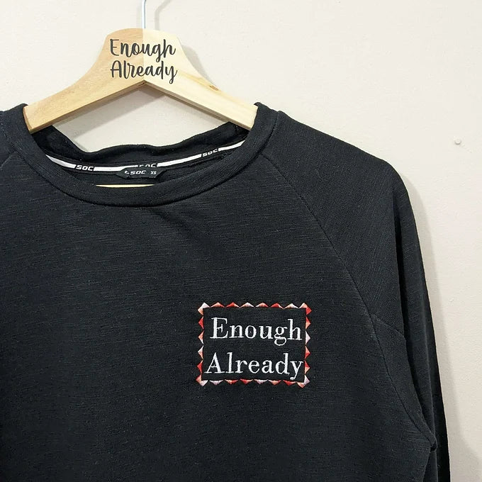 Size XS Reworked Black Sweat-Embroidered This Too Shall Pass Quote