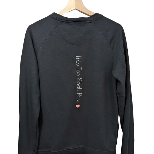 Size XS Reworked Black Sweat-Embroidered This Too Shall Pass Quote