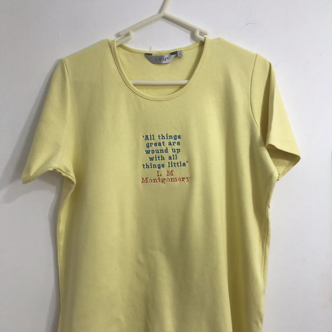 Size M (14-16) : Yellow Tee - Embroidered L. M. Montgomery Quote